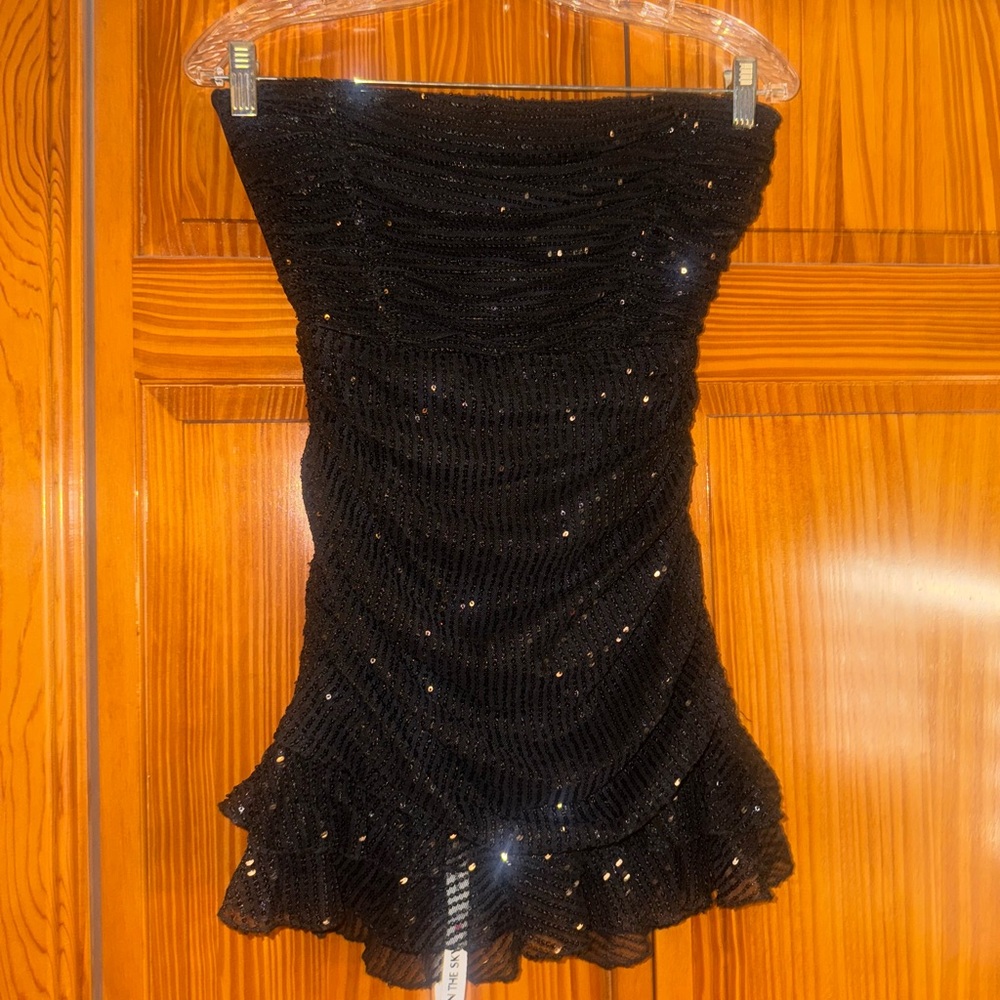 Black Strapless Sequin Top